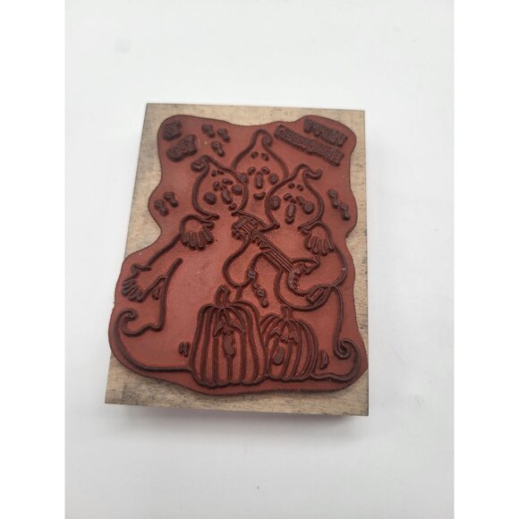 Holly Berry House Happy Halloween to You Singing Ghosts Wood Mount Rubber Stamp - Picture 4 of 6